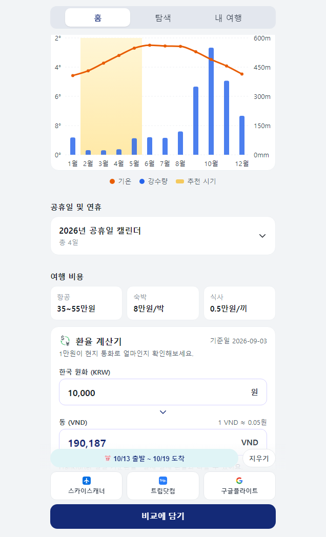 여행 타이밍 실제 화면 3